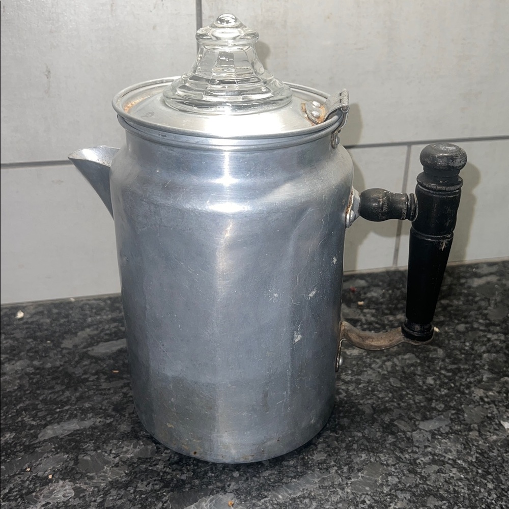 Vintage aluminum Stovetop/Camping coffee pot Hinge lid Great conversation piece
